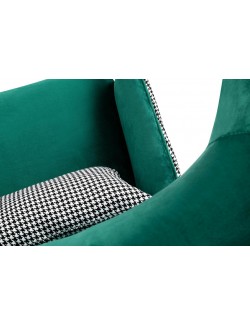 Fotel HAMPTON VELVET ciemny zielony, tkanina pepitka biało - czarna - złota podstawa