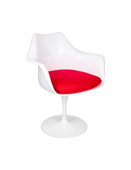 Fotel TULIP biały z czerwoną poduszką - ABS, podstawa metalowa