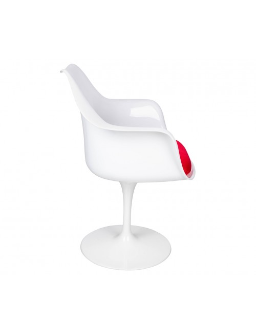 Fotel TULIP biały z czerwoną poduszką - ABS, podstawa metalowa