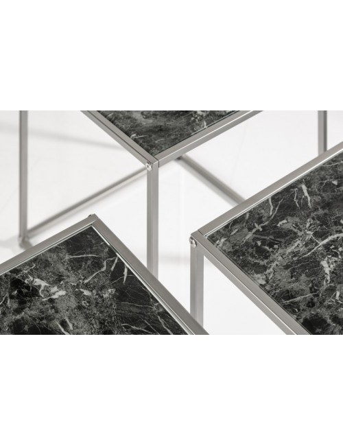 INVICTA zestaw stolików ELEMENTS 3 czarne szkło - imitacja marmuru