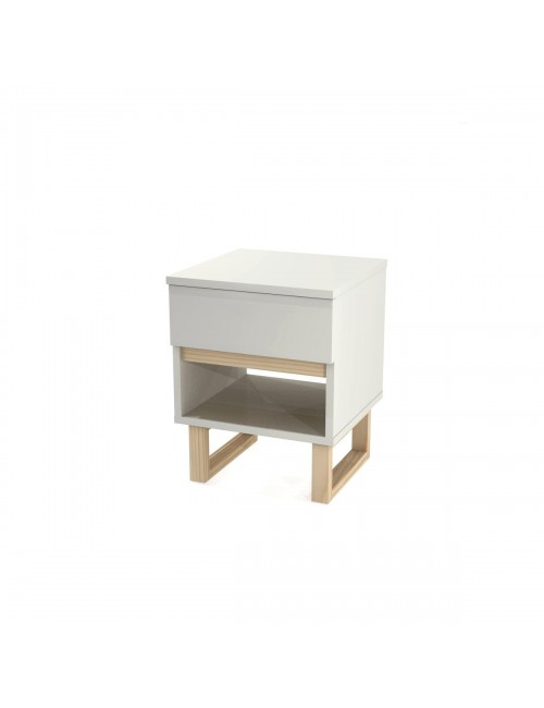 N-DES1 - Biała szafka nocna z szufladą na drewnianych nóżkach