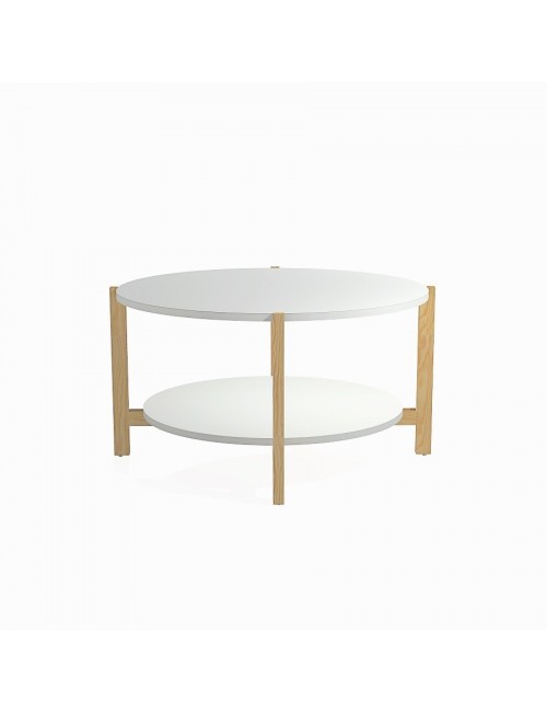 STK-NLEVEL2 Okrągły stolik z półką, drewniane nogi -fi80